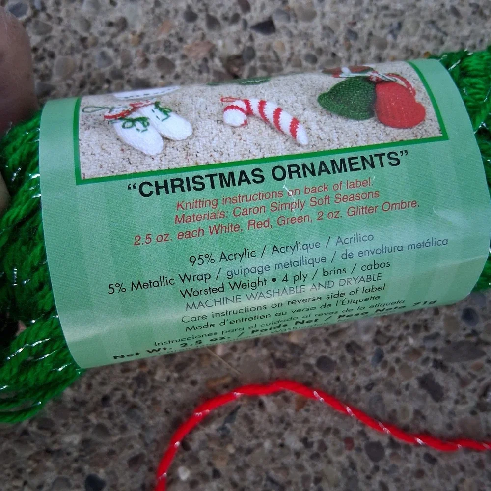 Vintage Caron Simply Soft Seasons Christmas Glitter Yarn Red Green Lot Of 6